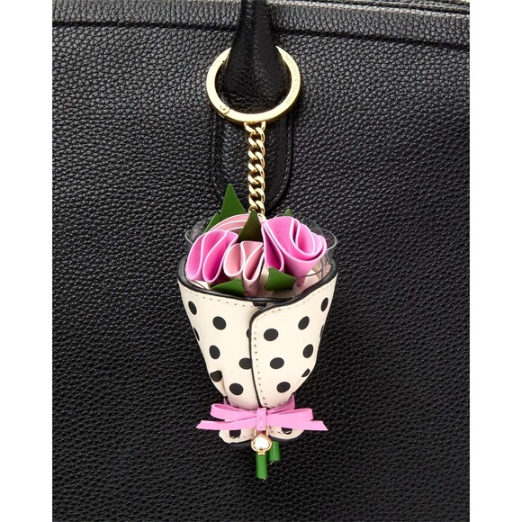 New Kate Spade Flora Flower Bouquet Bag Charm Black / White Multi - Picture 2 of 3